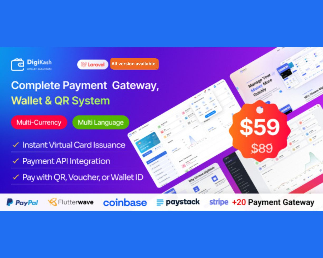DigiKash - Complete Payment Gateway, Wallet & QR System all versions available